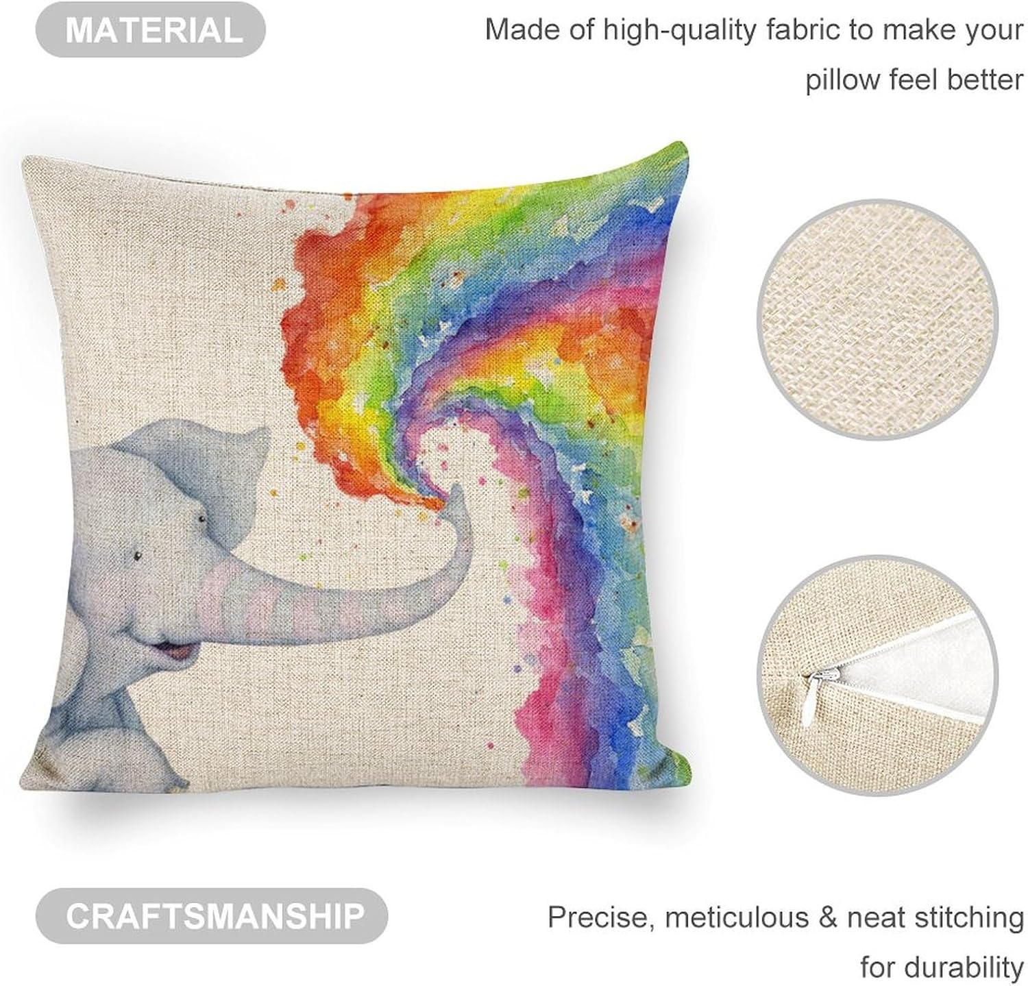 Elephant Gifts for Women Sprays Rainbow Throw Pillow Cover 18x18 Pillow Caese Home Decor Linen Pillowcase for Sofa Car Bedroom Cushion Cover