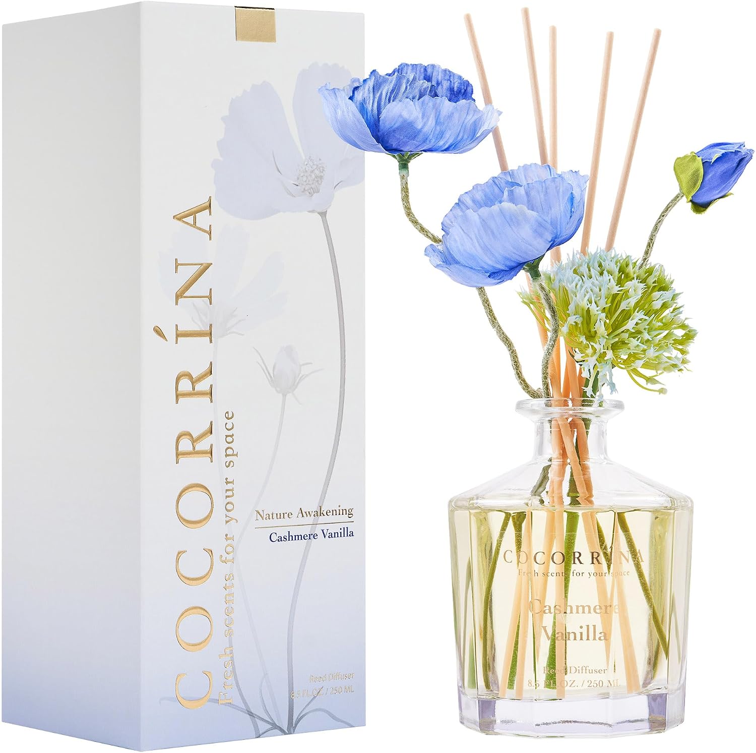 COCORRÍNA Reed Diffuser - Cashmere Vanilla Flower Reed Diffuser Set with 8 Sticks, Home Fragrance Reed Diffuser for Home Bedroom Office Bathroom Shelf Decor (Master Collection)