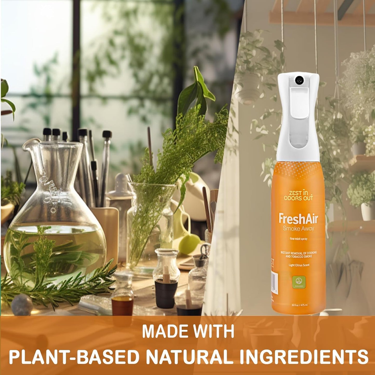House of Zest FreshAir SmokeAway Smoke Odor Eliminator Spray for Home, Car & Office – Eliminates Tobacco, Cigarette, Cigar, Cannabis & Cooking Odors, Plant-Based, Light Citrus, 16 Fl Oz (Pack of 2)