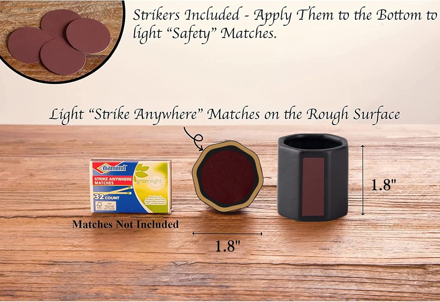 2 Pack Match Holder With Striker - Anise Match Cloche - Black and White Matches for Candles & Bathroom