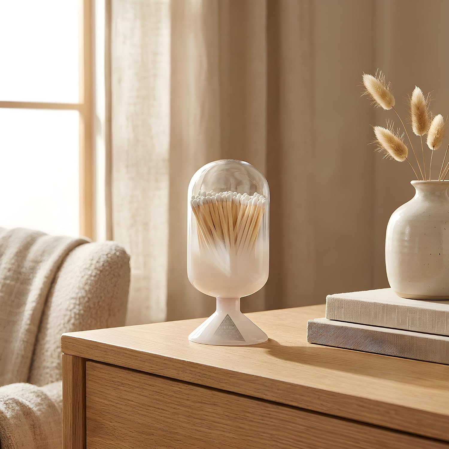 Skeem Cloud Match Cloche with Striker - White - Includes 120 Small Match Sticks - Perfect Fireplace Decor, Decorative Matches for Candles