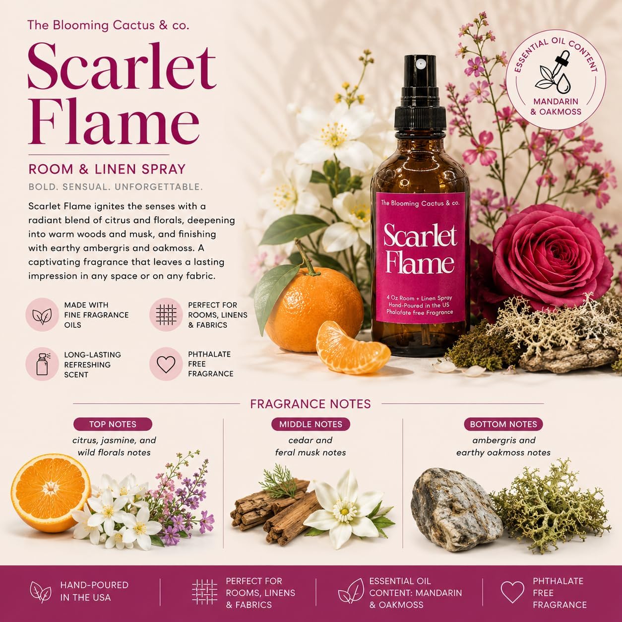Home | Linen | Room Spray - Air Freshener - Odor Eliminator - Car Air Freshener - Fabric Refresher - Mist Hand Poured - Made in USA – (Scarlet Flame)