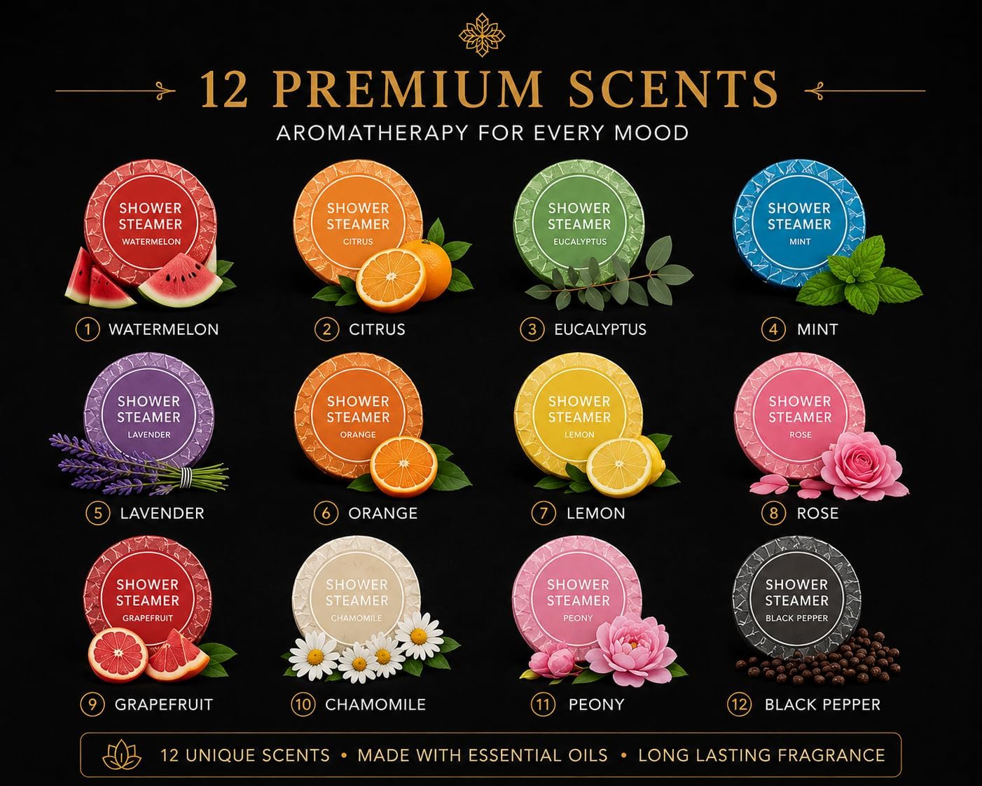 AKONIC Shower Steamers – 12 Pack – Assorted Scents Lavender