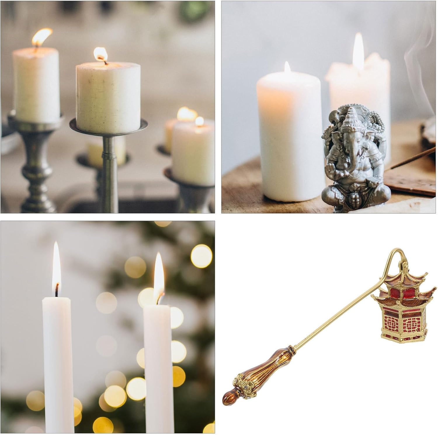 KESYOO Candle Snuffer and Wick Trimmer Set, Gold Metal Candle Extinguisher with Floral Design, Safe Flame Extinguishing Tool for Home Décor and Aromatherapy Use