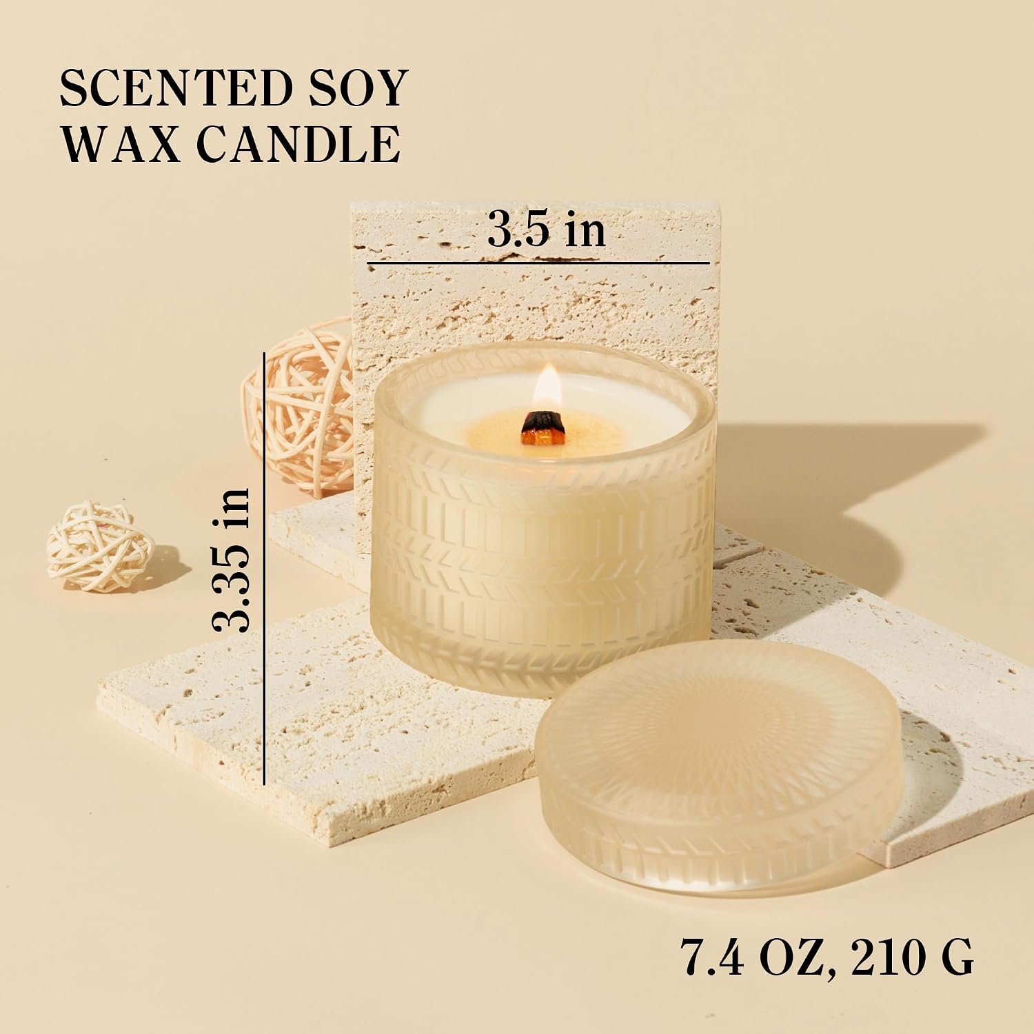 Vanilla Coconut Scented Candle, Crackling Wood Wick Natural Soy Candles Non Toxic, 7.4oz Soy Wax, 55 Hours Clean Burn,Long-Lasting Scented Candles Gift for Women,Relaxing,Home Scented