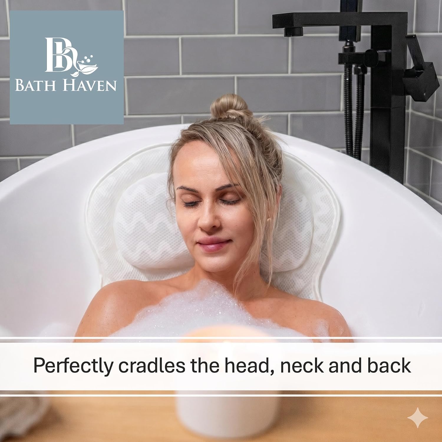 Bath Pillow Bathtub Pillow Back Neck Support Pillow, Spa Cushion for Tub, Relaxing Headrest Bath Pillow, Portable Washable Bathtub Accessories with 3D Air Mesh Thick Soft Bath Pillow (Deluxe)