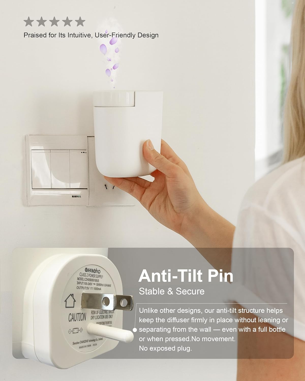 Waterless Plug in Diffuser, 800 Sq Ft, No Wobble Secure Wall Fit, Adjustable Timer & Scent Intensity,App Control,Essential Oil Plug in Wall Diffuser, Includes 2 x 60ml Fragrance Oils, White