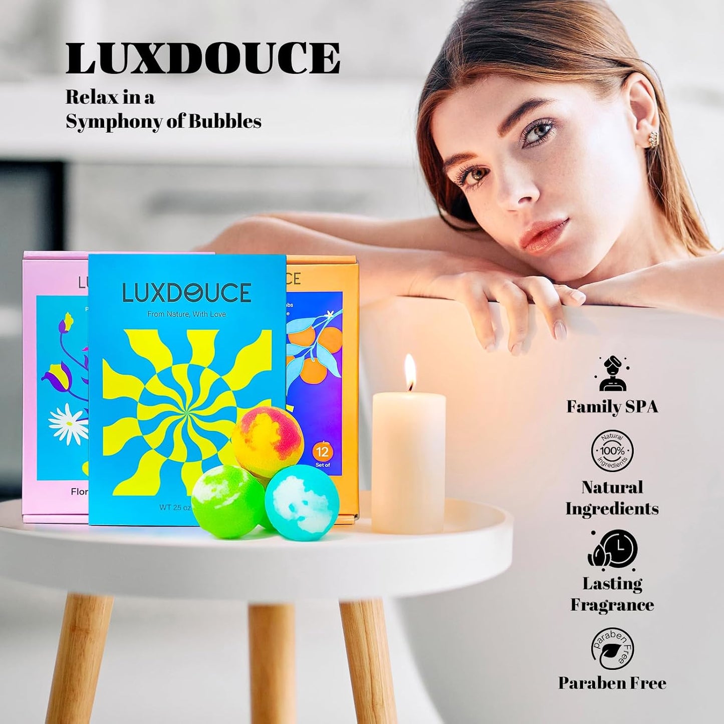 Bath Bombs Gift Se, 24 Pack Bubble Bombs with 12 Unique Scents, Floral & Fruity Collections, Skin-Soothing & Mood-Enhancing, Spa Gifts for Women, Wife, Stress Relief & Relaxation