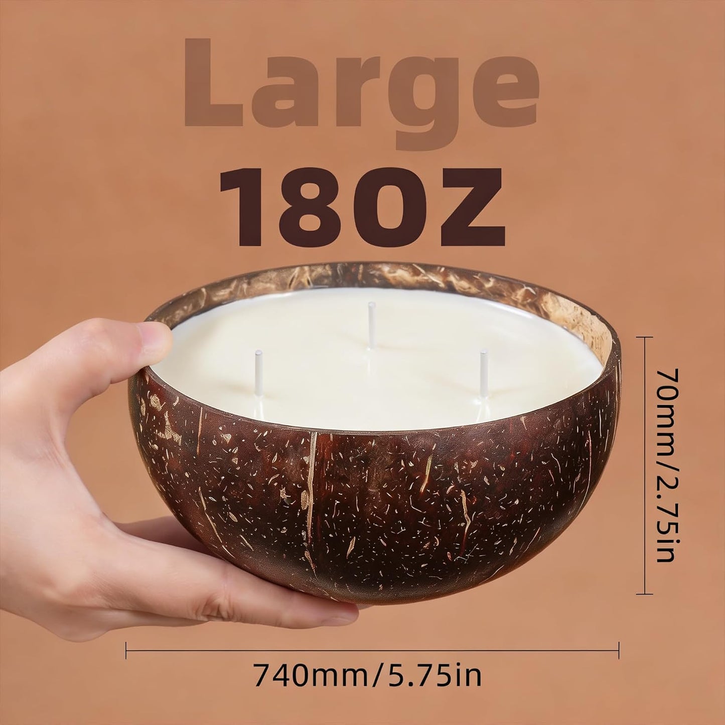Viyffo 18oz Large Citronella Candles Outdoor, 3 Wick Citronella Candle, Natural Coconut Shell Jar, Non Toxic Soy Candle for Patio, Backyard, Deck & Camping, Rustic Decor Gift (with Fireproof Mat)