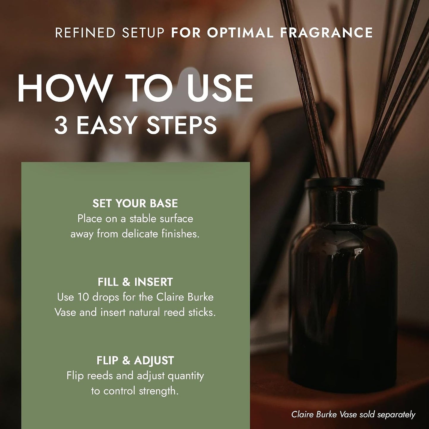 Claire Burke Original Reed Diffuser Refill for Home | Rose & Lavender Flameless Fragrance Oil with Sticks | 3 fl oz, 12 Reeds | Diffusers for Home Fragrance, Scent Diffuser Stick Set | Up to 800 Sq Ft