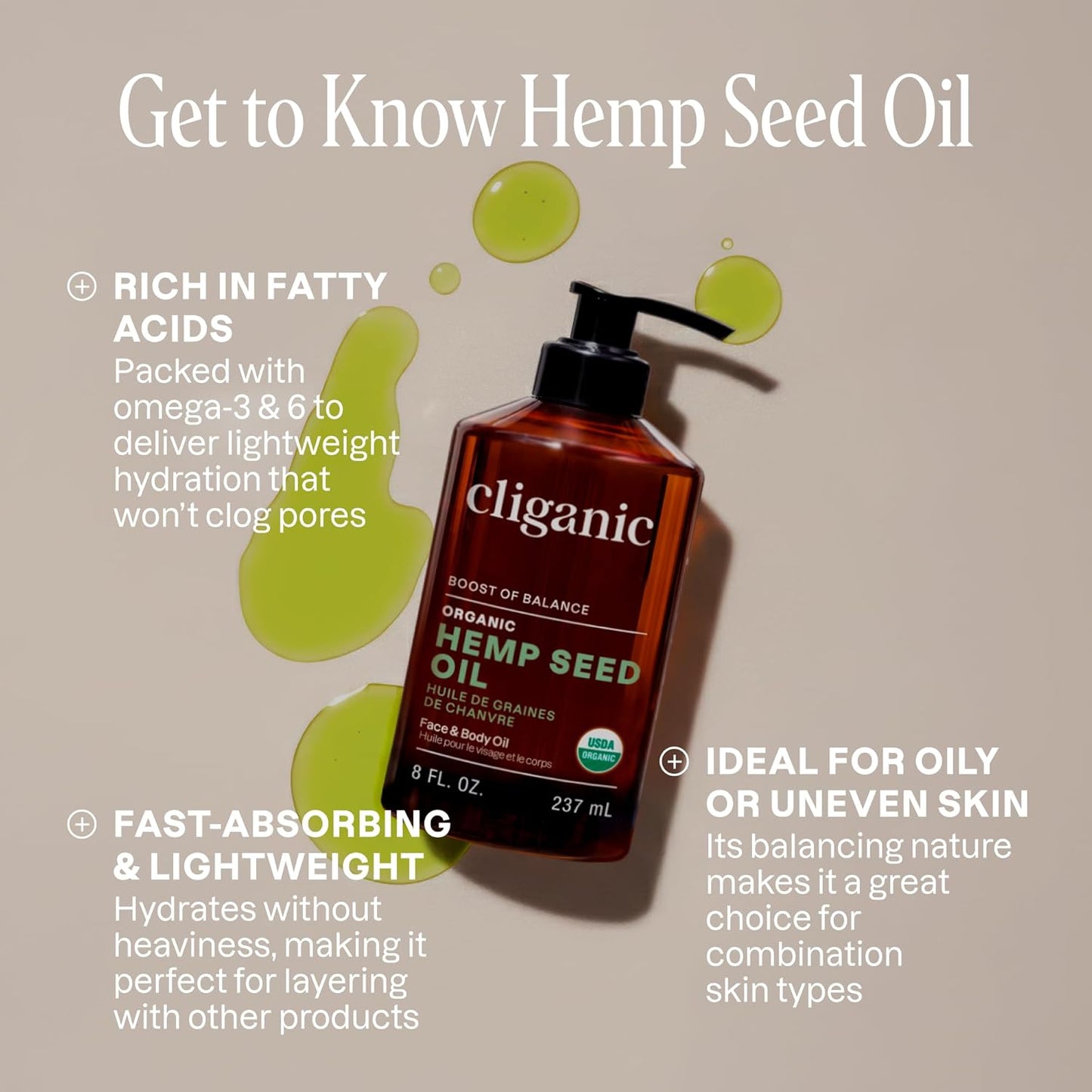 Cliganic Organic Hemp Seed Oil For Skin, Face & Hair - 100% Pure Cold Pressed Natural Unrefined