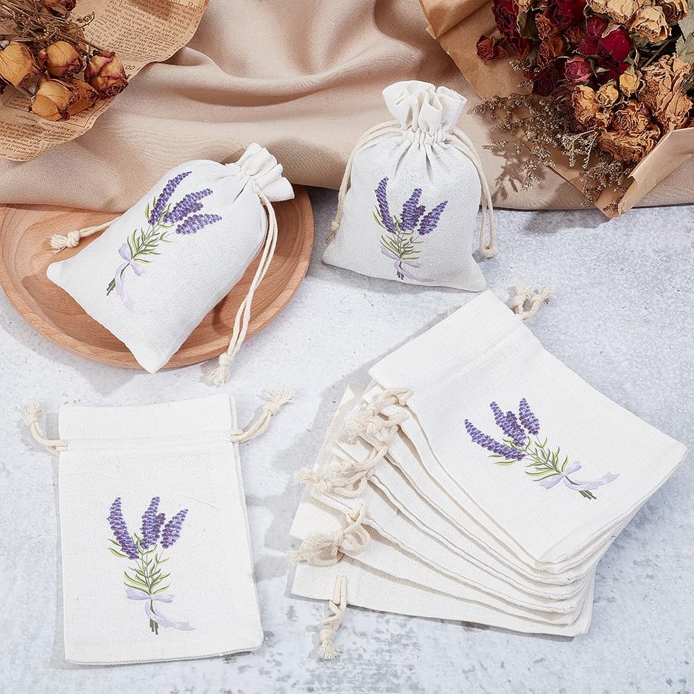 BENECREAT 16Pcs Lavender Bags, Sachet Empty Bags with Drawstring Cotton Pouch for Filling Spice Jewellery Wedding, 5.9x3.9 Inch