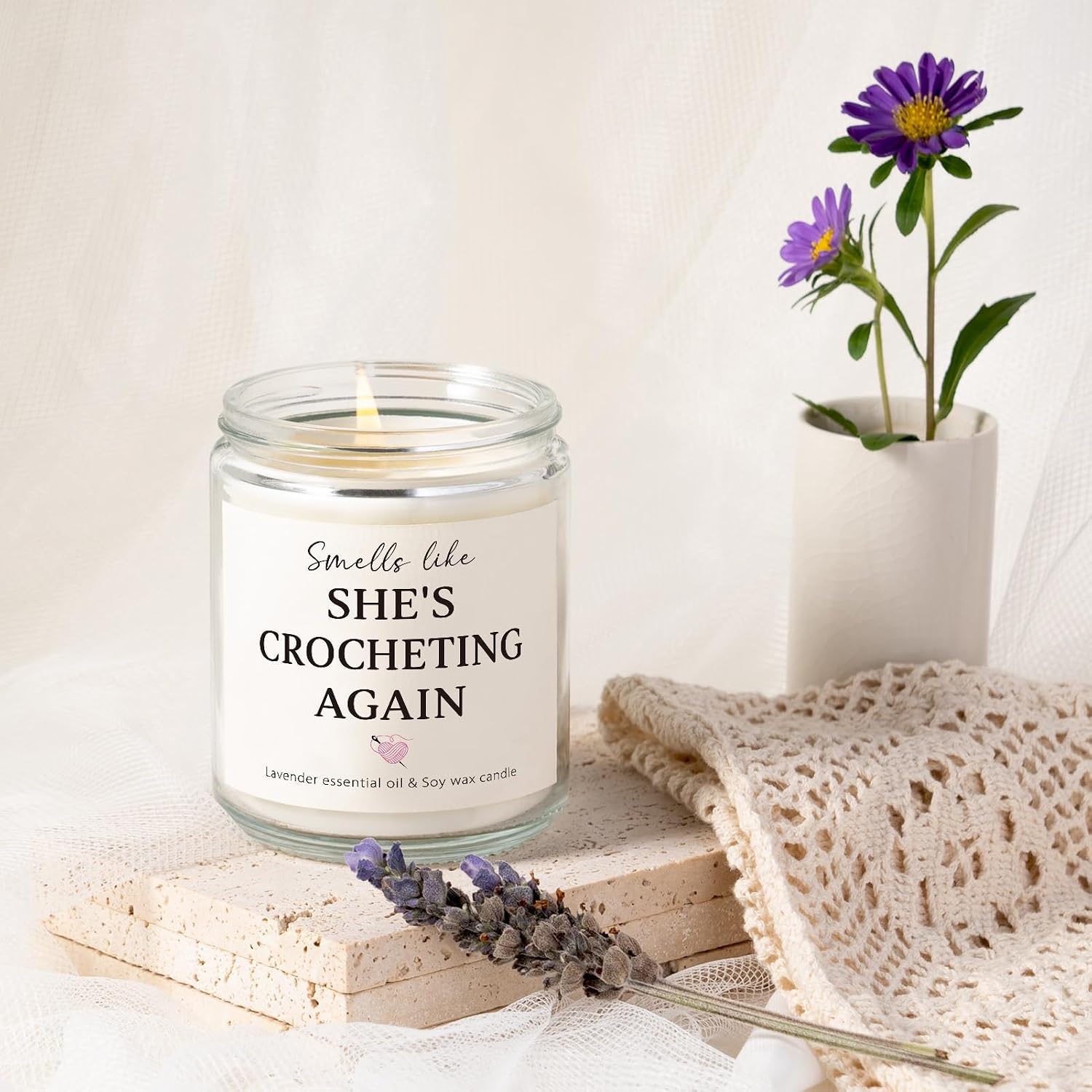 Funny Crochet Gifts, Gifts for Crocheters, Knitters - Lavender Scented Candles, Crochet Stuff for Crocheting Lovers Yarn Lovers Crafters, Mothers Day Birthday Crocheting Gift for Mom Friend Grandma