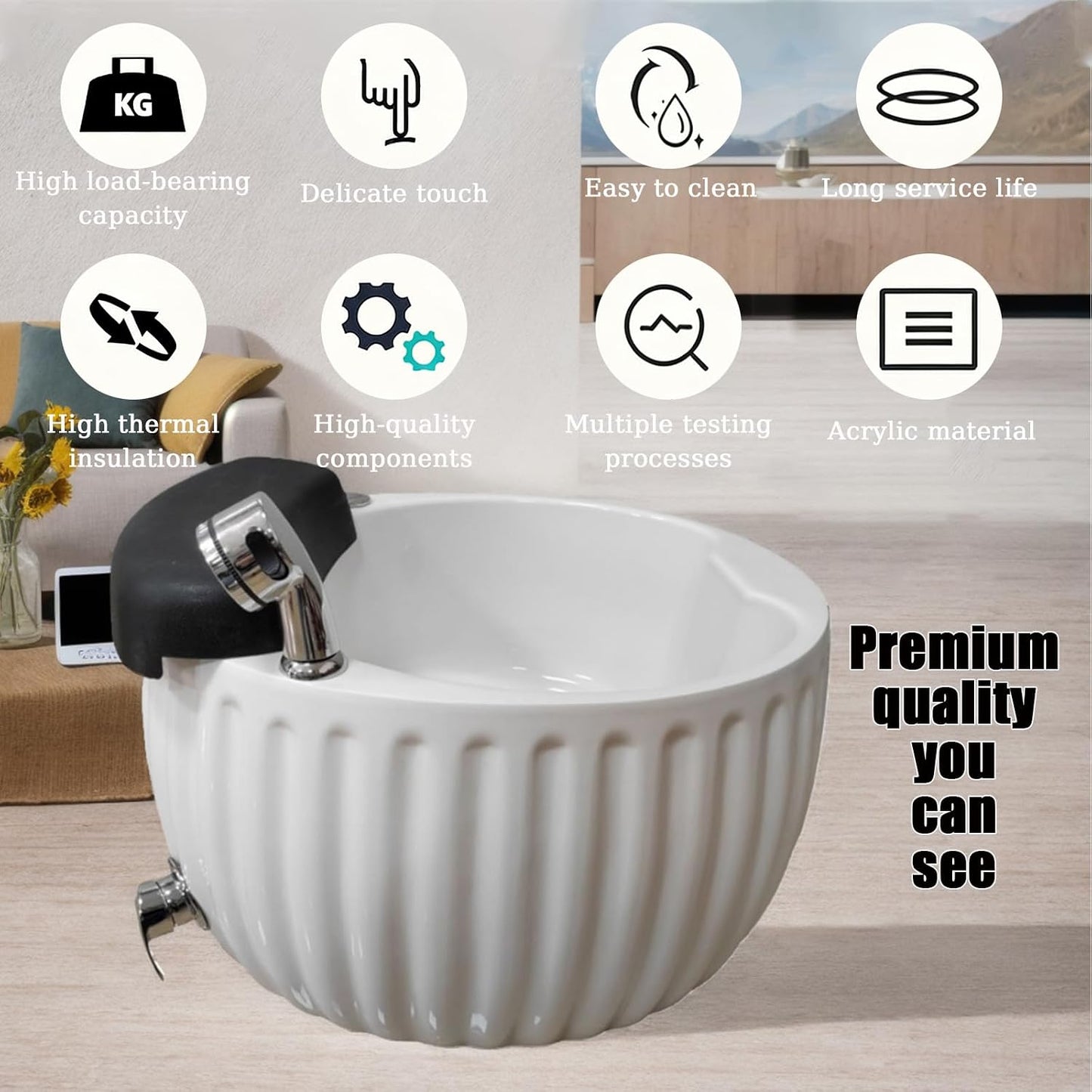 Acrylic Footbath Featuring Spa Massage, Colorful Lamp, Round Design, Automatic Drain Pump – Ideal for Beauty, Nail Salons, Home Use in White Massage version 24.8 * 20.8 * 13.8