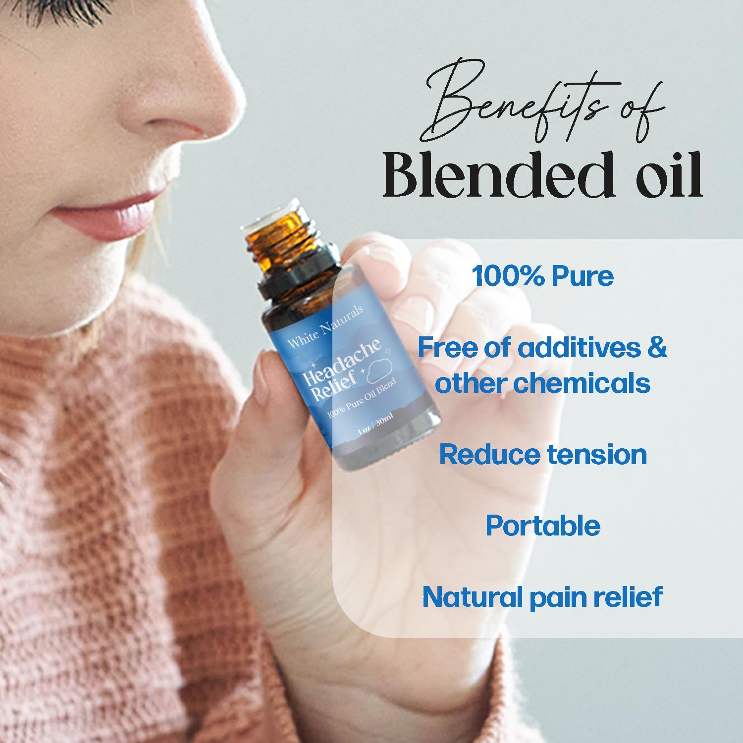 White Naturals Headache Relief Essential Oil Blend – Soothing Aromatherapy Oil for Tension & Headache Relief, 100% Pure & Natural Essential Oils for Calm & Relaxation, 1oz