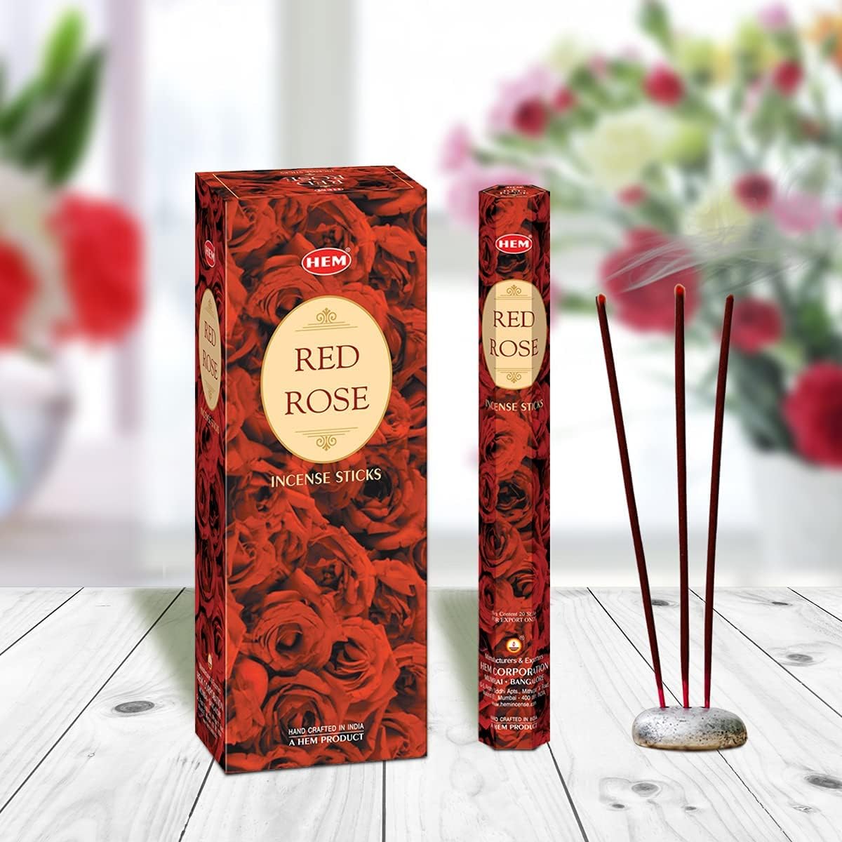 HEM Red Rose Premium Incense Sticks – (120 Sticks, 6 Boxes Inside) - 9 Inches Long,Dispel Negativity, Induce Relaxing Sleep, Spiritual Strength, Aromatherapy, and Strengthen Meditation Practices.
