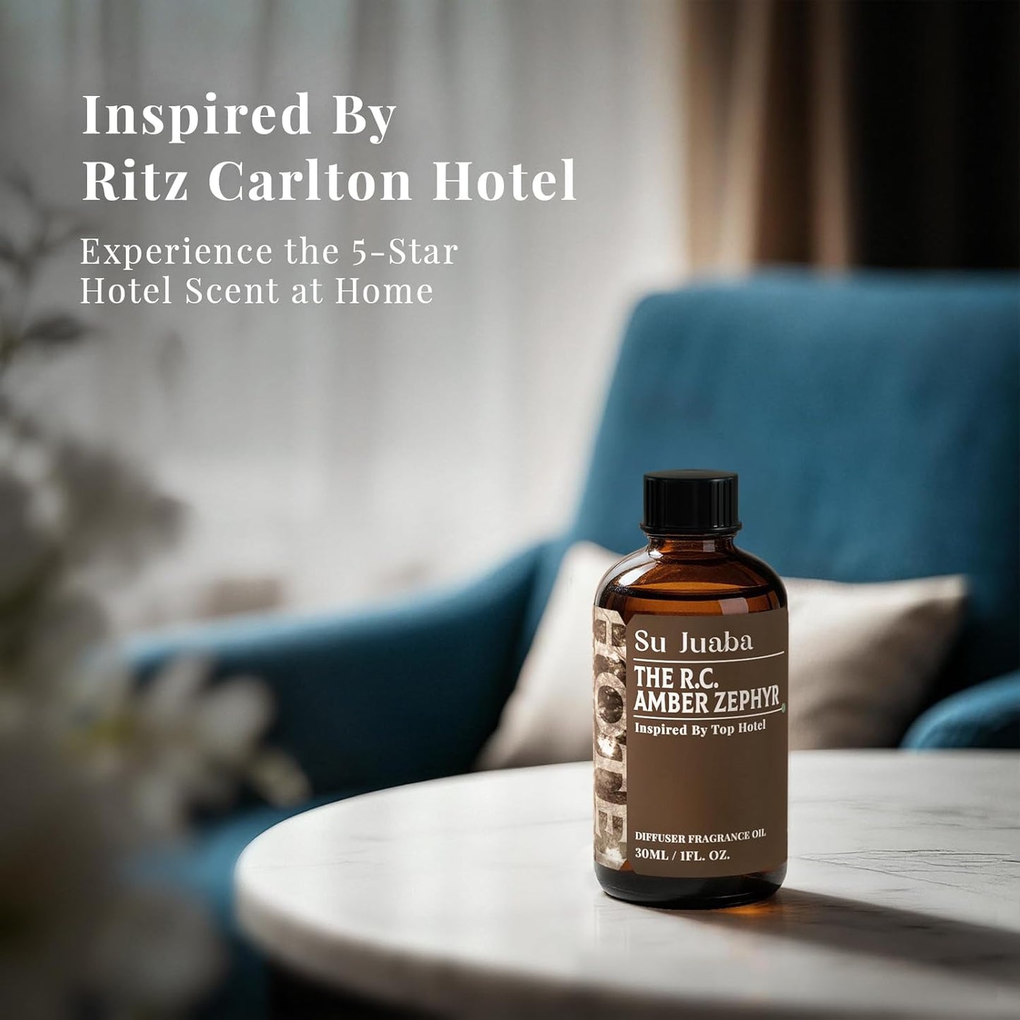SU JUABA The R.C. Amber Zephyr Diffuser Oil Luxurious Hotel-Inspired Scent - Ambergris Sea Breeze Abies Fabri for Aromatherapy Machines & DIY Crafting - 1Fl Oz