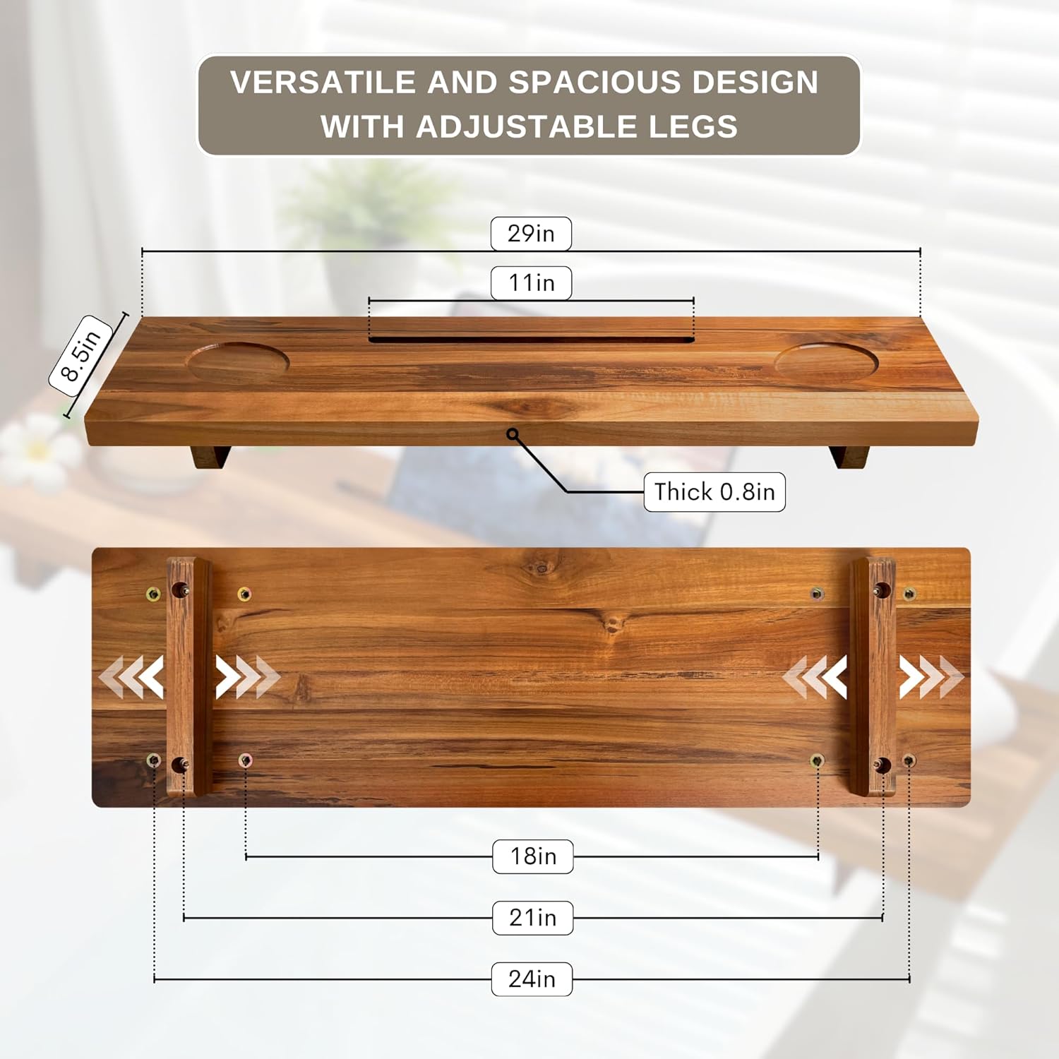 Bathtub Tray for Standard Tubs – 29" Adjustable Teak Wood Bath Caddy | Anti-Tip, Non-Toxic, Waterproof, Sustainable Bath Tray Organizer for Relaxing Spa & Home Use