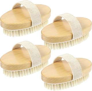 4pcs Dry Brushing Body Brush, Natural Bristle Dry Skin Exfoliating Brush Body Scrub for Flawless Skin, Cellulite Treatment, Lymphatic Drainage and Blood Circulation Improvement