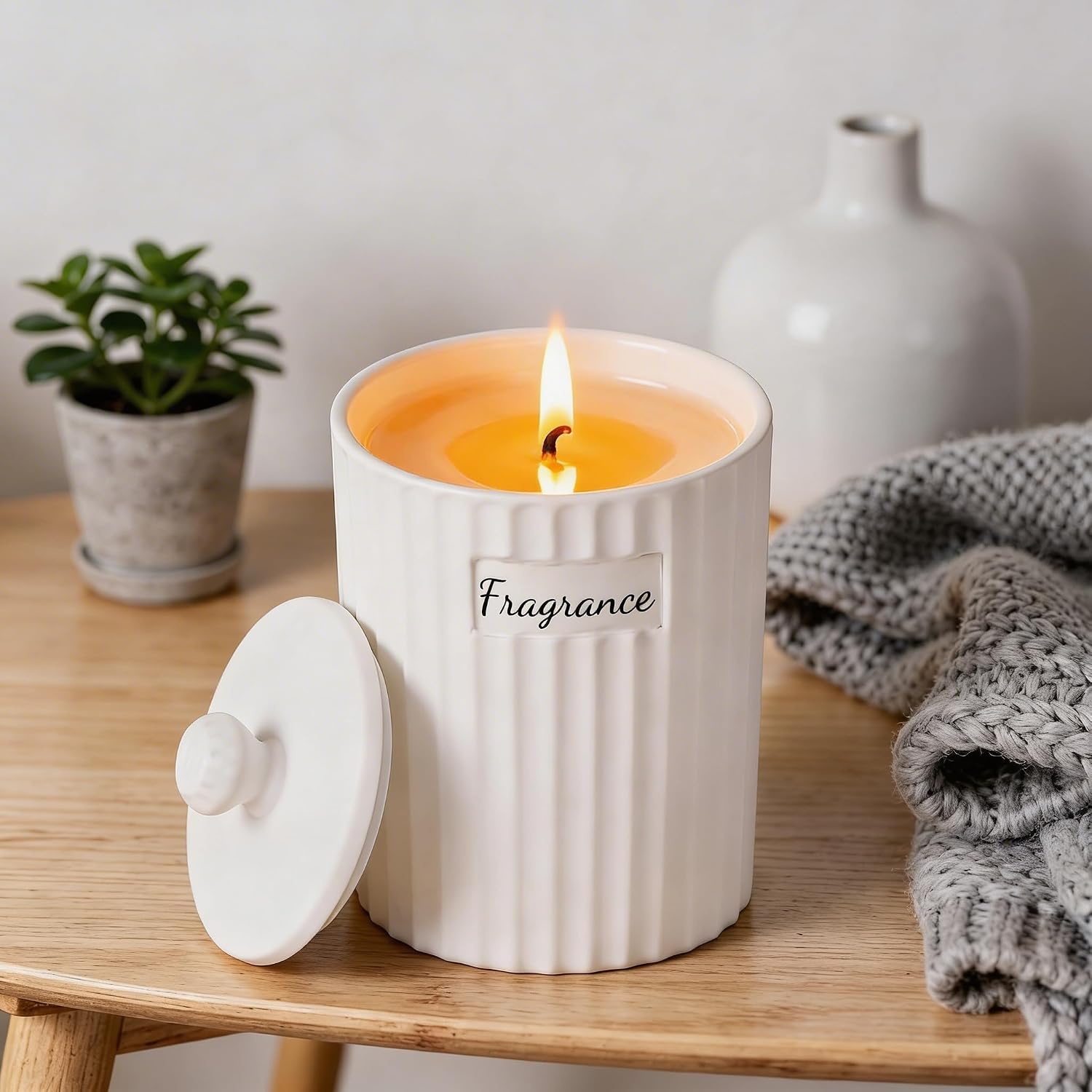 Viyffo 6.35oz Small Scented Candle – Sandalwood & Rose, Non Toxic Soy Candle for Women and Men, White Matte Ceramic Jar with Lid, Luxury Home Fragrance, Nordic Décor & Gift