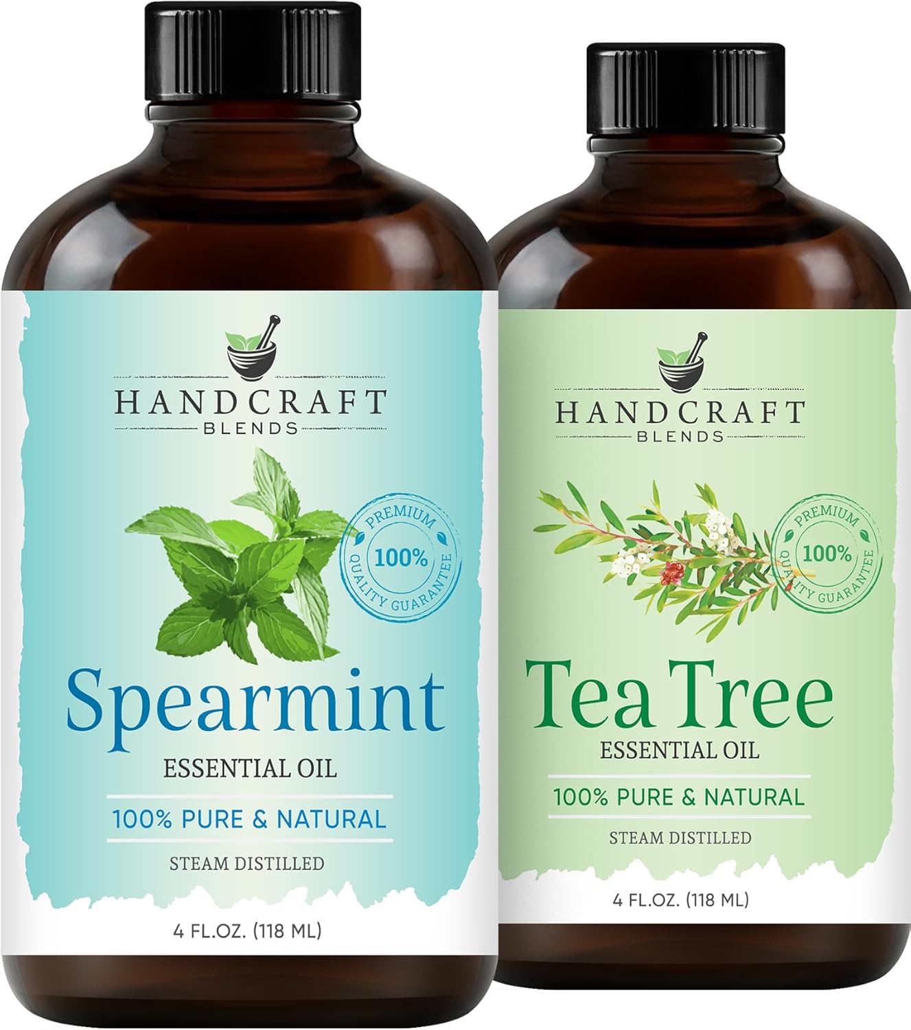 Handcraft Blends Cool & Cleansing Set: Tea Tree and Spearmint Essential Oils – (2 x 4 Fl Oz) – 100% Pure & Natural – for Diffuser, Aromatherapy, and DIY Projects