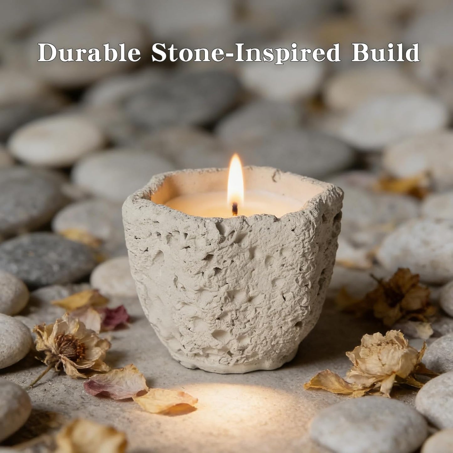 Match Holder Jar with Striker - 100+ Long Matches for Candles, Fireplaces & Decor, Textured Stone Design, All-in-One Match Storage & Striker Jar