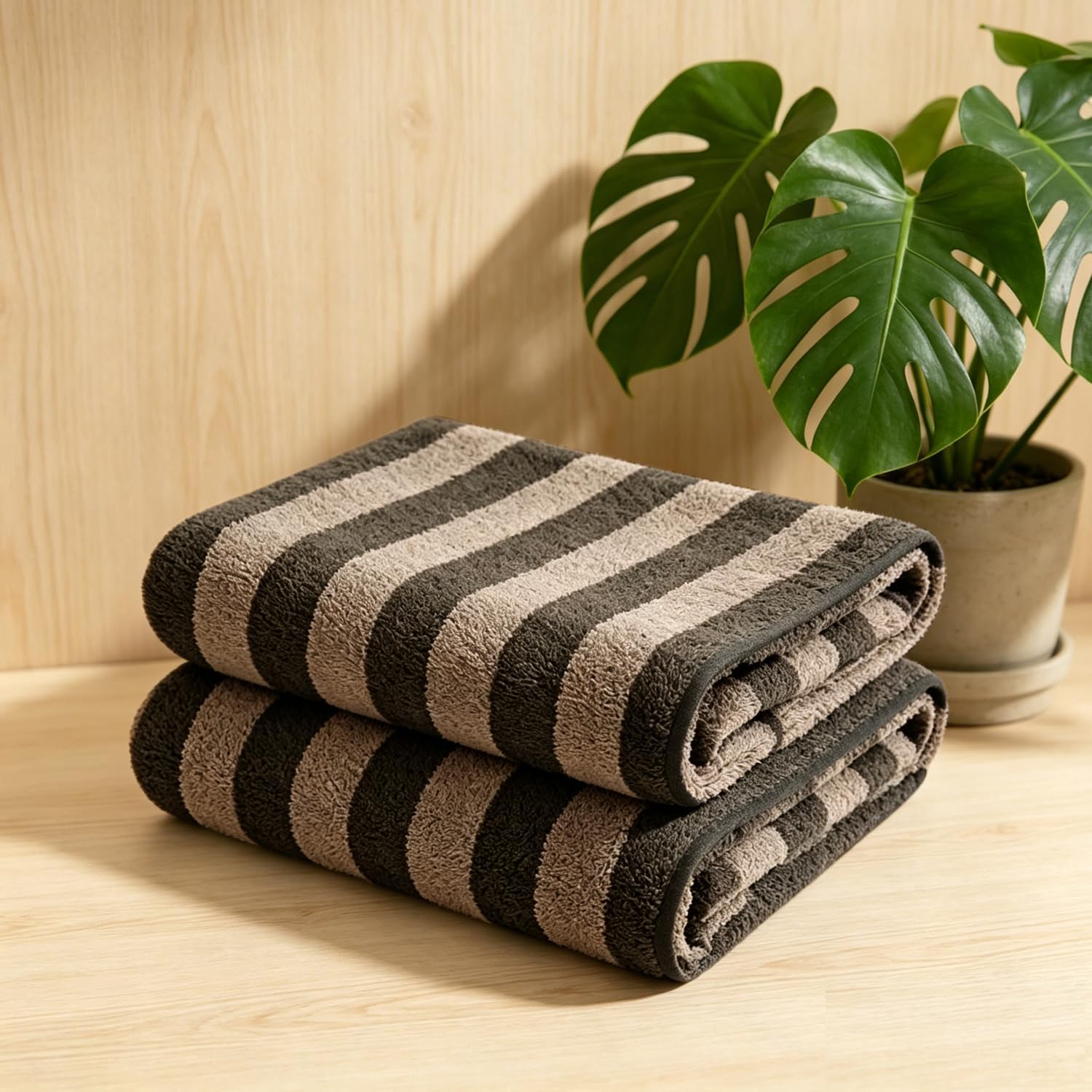 2 Piece Brown Cabana Stripe Hand Towels for Bathroom 16"x31" Ultra Soft Breathable Hand Face Towels Highly Absorbent Towel Quick Dry Towel for Spa Gym Hotel Travel Camp