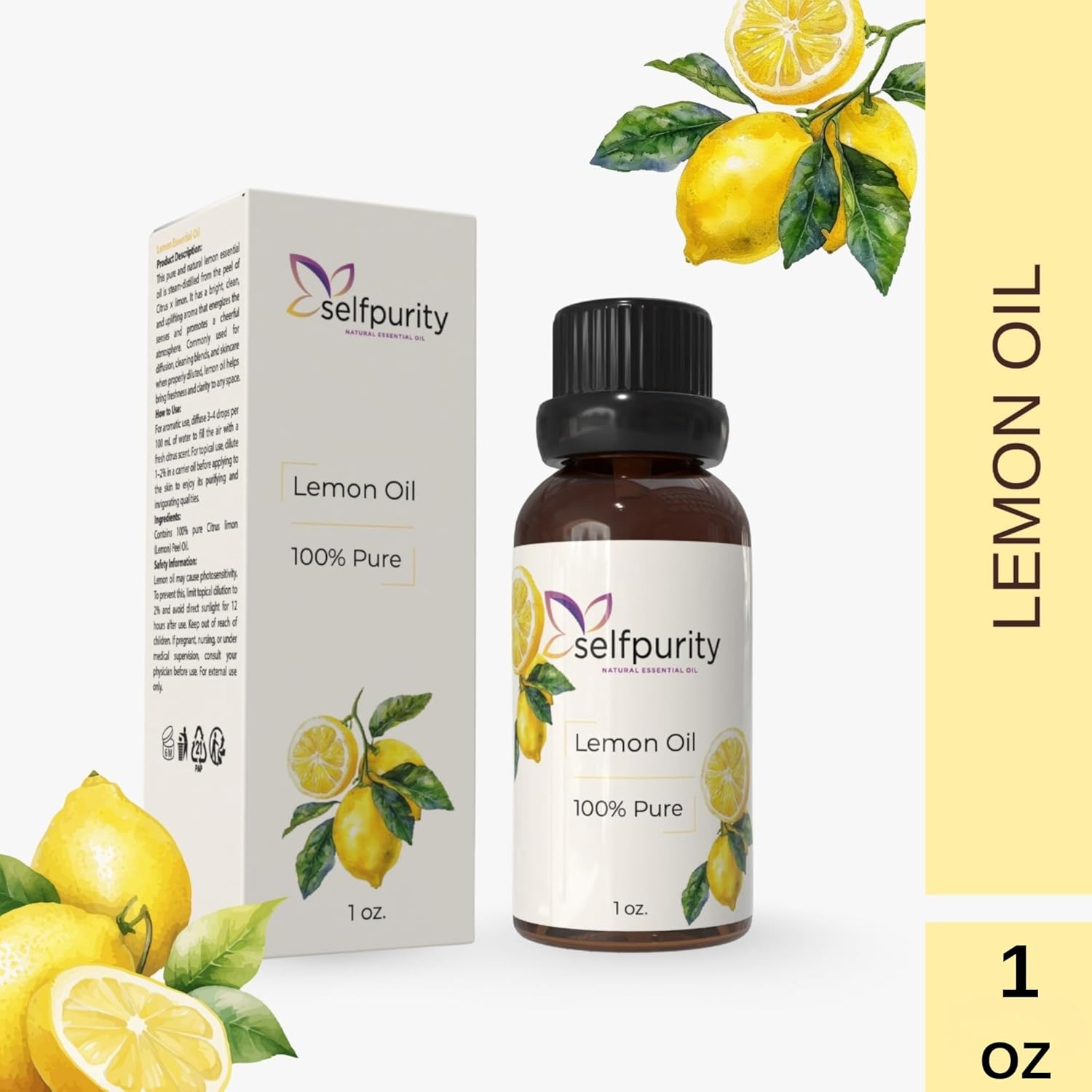 Lemon Essential Oil 1 Fl Oz – 100% Pure Natural Citrus Oil for Aromatherapy Diffuser, Skin Care, Hair Care & Massage – Premium Therapeutic Grade