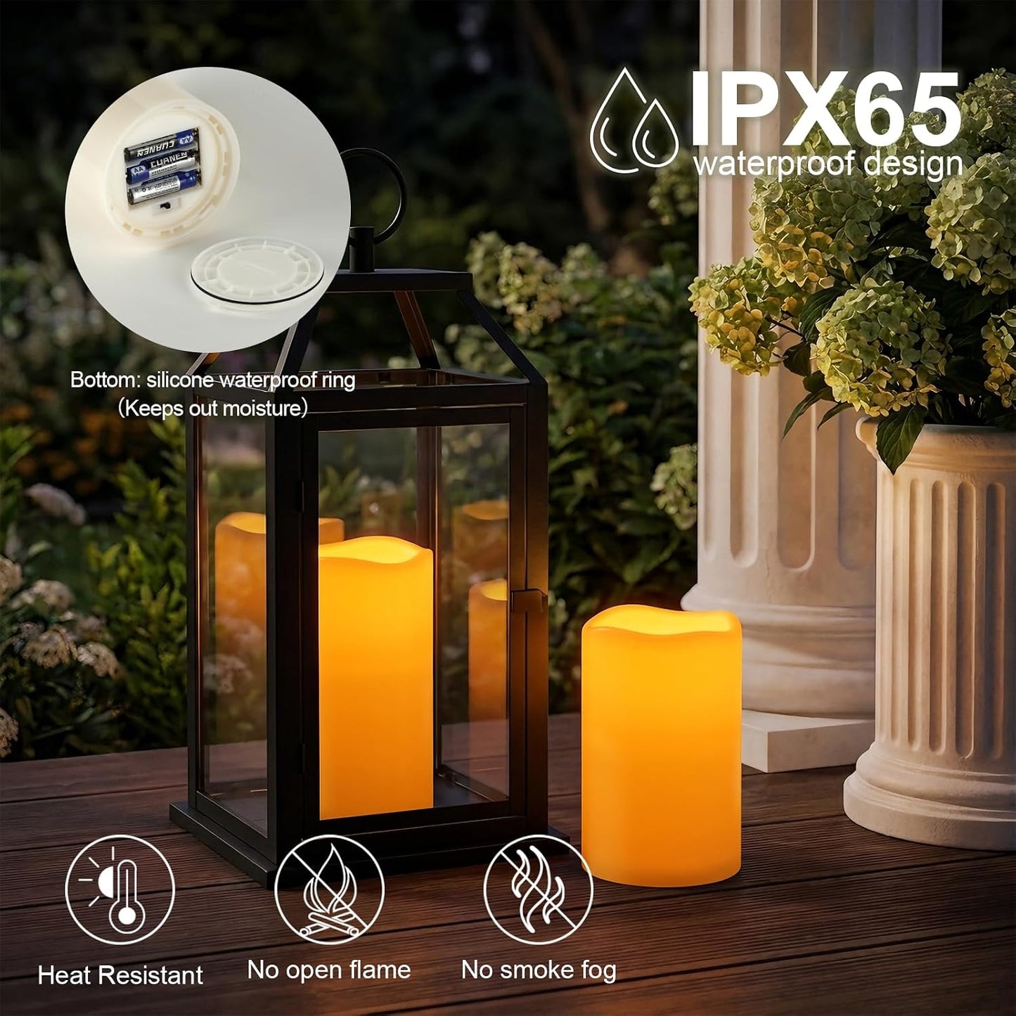 5plots 4"×6" 8" Large Outdoor Waterproof Flameless Candles Ivory White with Timer & Remote, Battery Operated LED Flickering Pillar Candles for Patio Porch Halloween Christmas Lantern, Set of 2