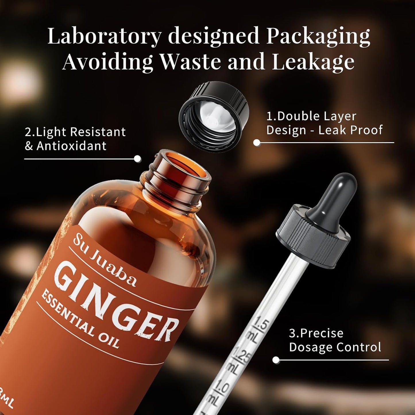 SU JUABA Ginger Oil 4 Fl Oz, 100% Pure Natural for Massage, Diffuser, Aromatherapy, Hair & Skin Care - 118ML