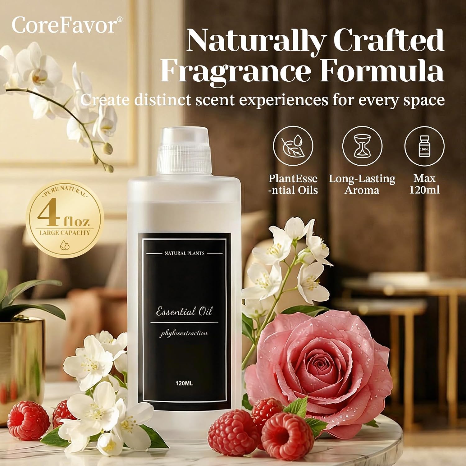 4.06 fl oz (120mlx3) Diffuser Oil for Home Fragrance Diffusers (M60), Plant-Based & Alcohol-Free, Hotel Scent Essential Oil for Bedroom, Bathroom, Office, Car, Office (Chic+Retreat+Luxury)
