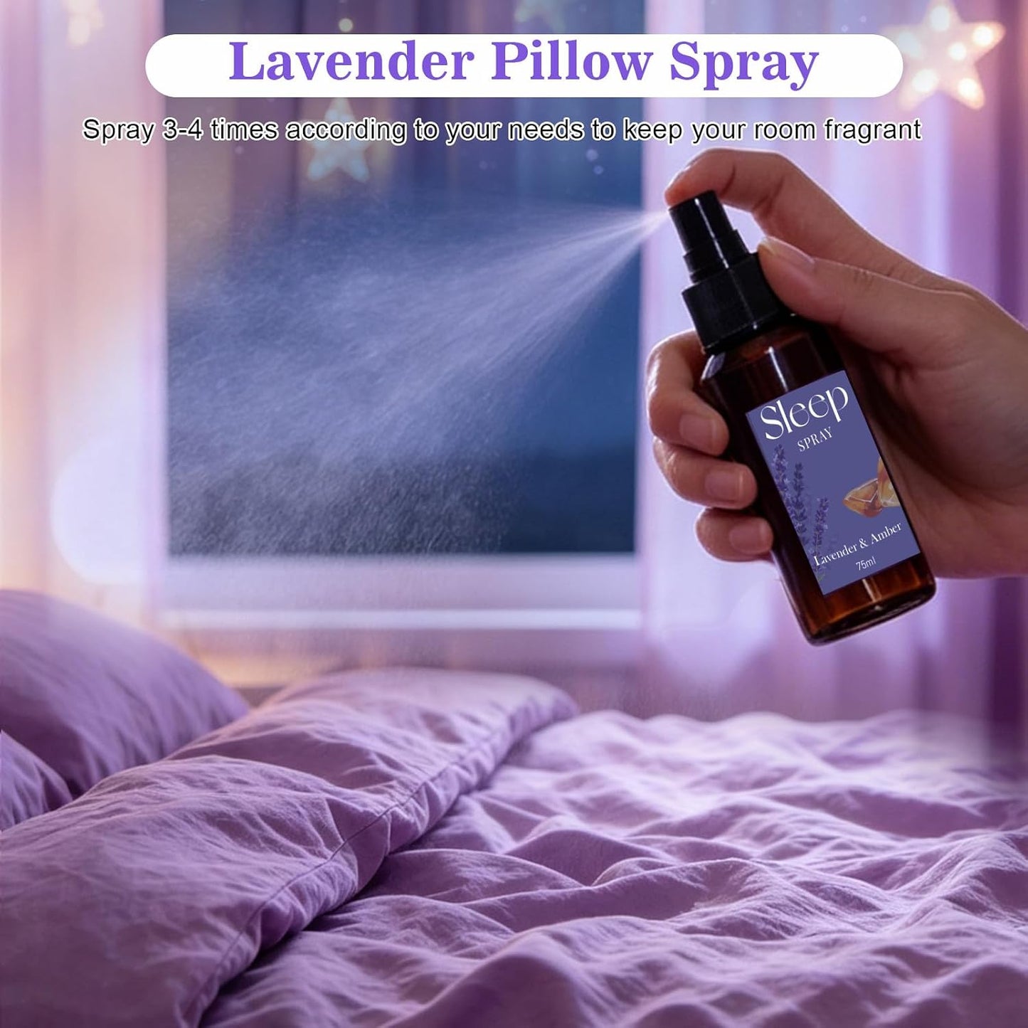STRN Room Spray with Lavender Essential Oil for Sleep, Sleep Spray, Pillow Spray, 4 Scents - Lavender & Geranium, Juniper, Vanilla, Amber, Sweet Dream Fragrance Mist, 75 ML x 4 Bottles