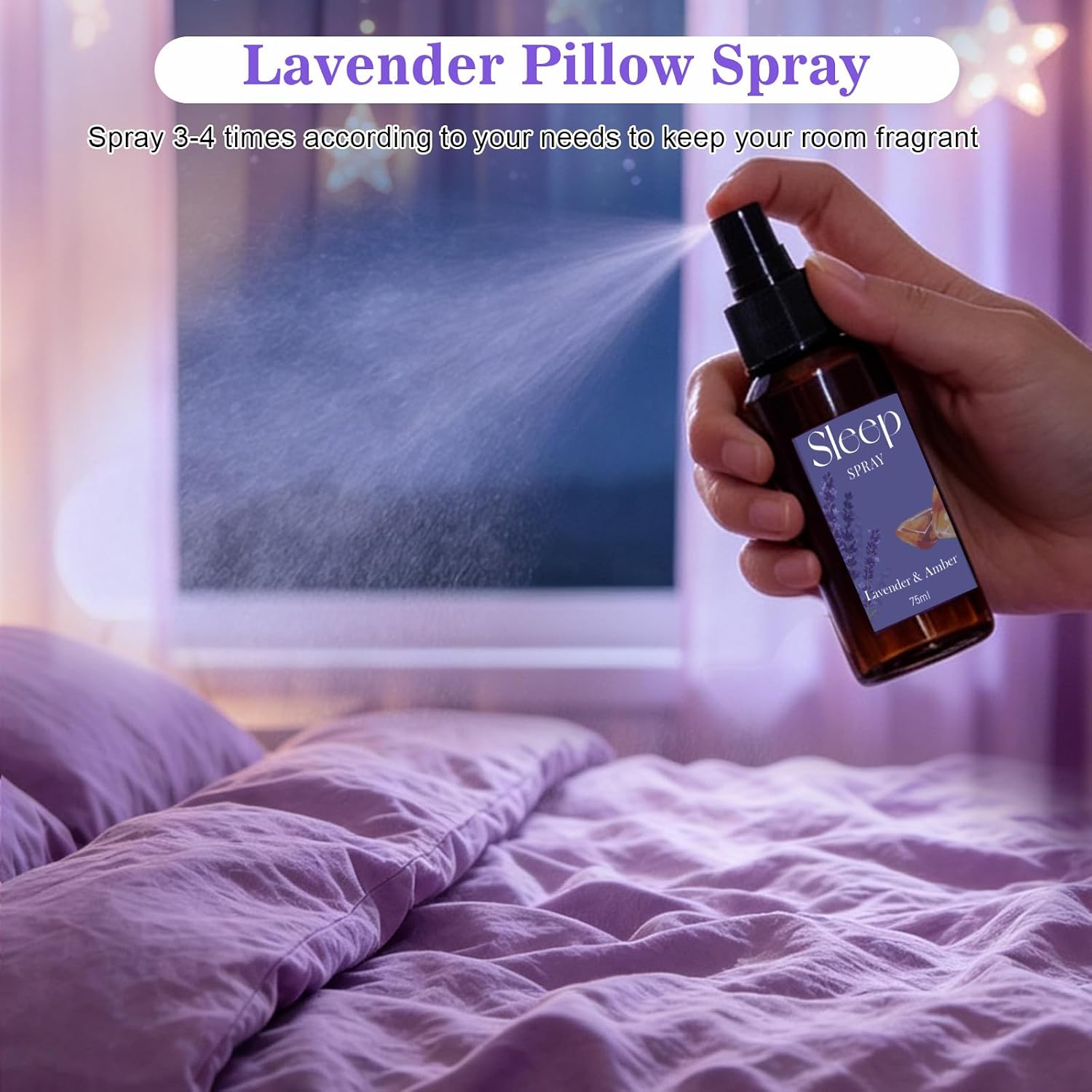 STRN Room Spray with Lavender Essential Oil for Sleep, Sleep Spray, Pillow Spray, 4 Scents - Lavender & Geranium, Juniper, Vanilla, Amber, Sweet Dream Fragrance Mist, 75 ML x 4 Bottles