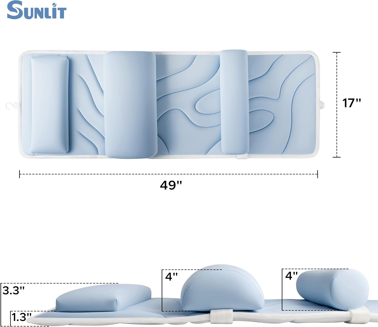Sunlit Ultra Soft Full Body Bath Pillow for Bathtub, Luxury Thick Tub Pillow for Head Neck Back Support with Lumbar Pillow Multi-Function Stopper, Spa Pillow with Strong Suction Cups, Bath Accessories