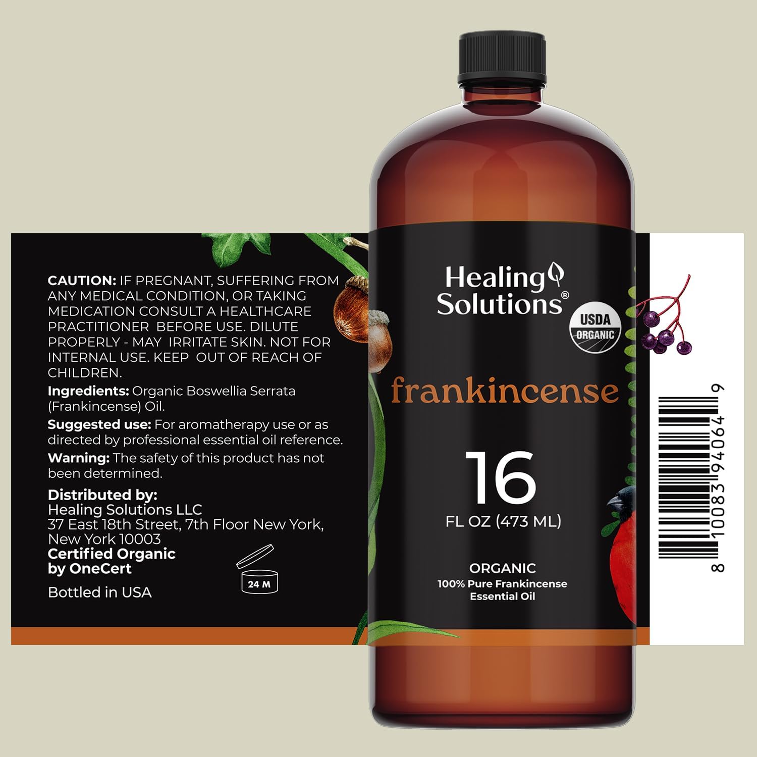 Healing Solutions Organic Frankincense Essential Oil - 16oz, 100% Pure, Therapeutic Grade for Aromatherapy, Diffuser, Relaxation