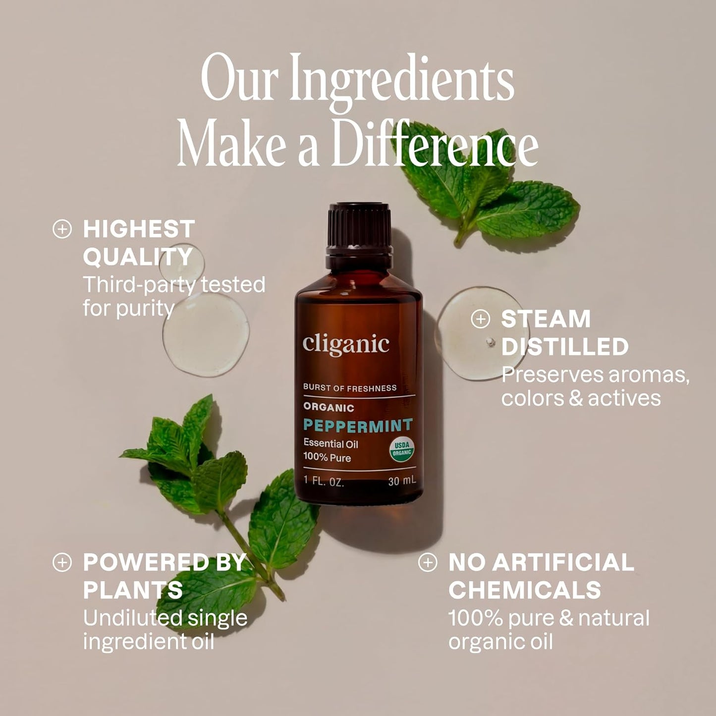 Cliganic Organic Peppermint Essential Oil, 100% Pure Natural Undiluted, for Aromatherapy | Non-GMO Verified