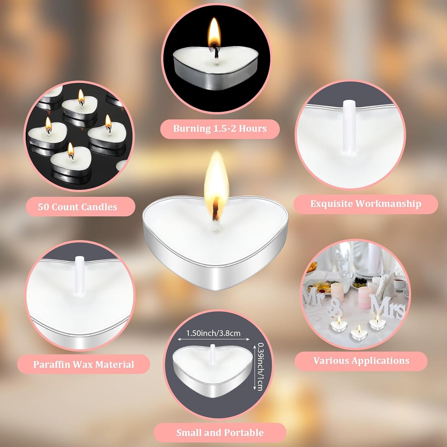 50 Sets Wedding Party Favors for Guests Bulk Including Heart Shaped Candles and Empty Matches Jars with Cork Top Thank You Cards and Organza Bags for Wedding Bridal Shower Party (Flower)