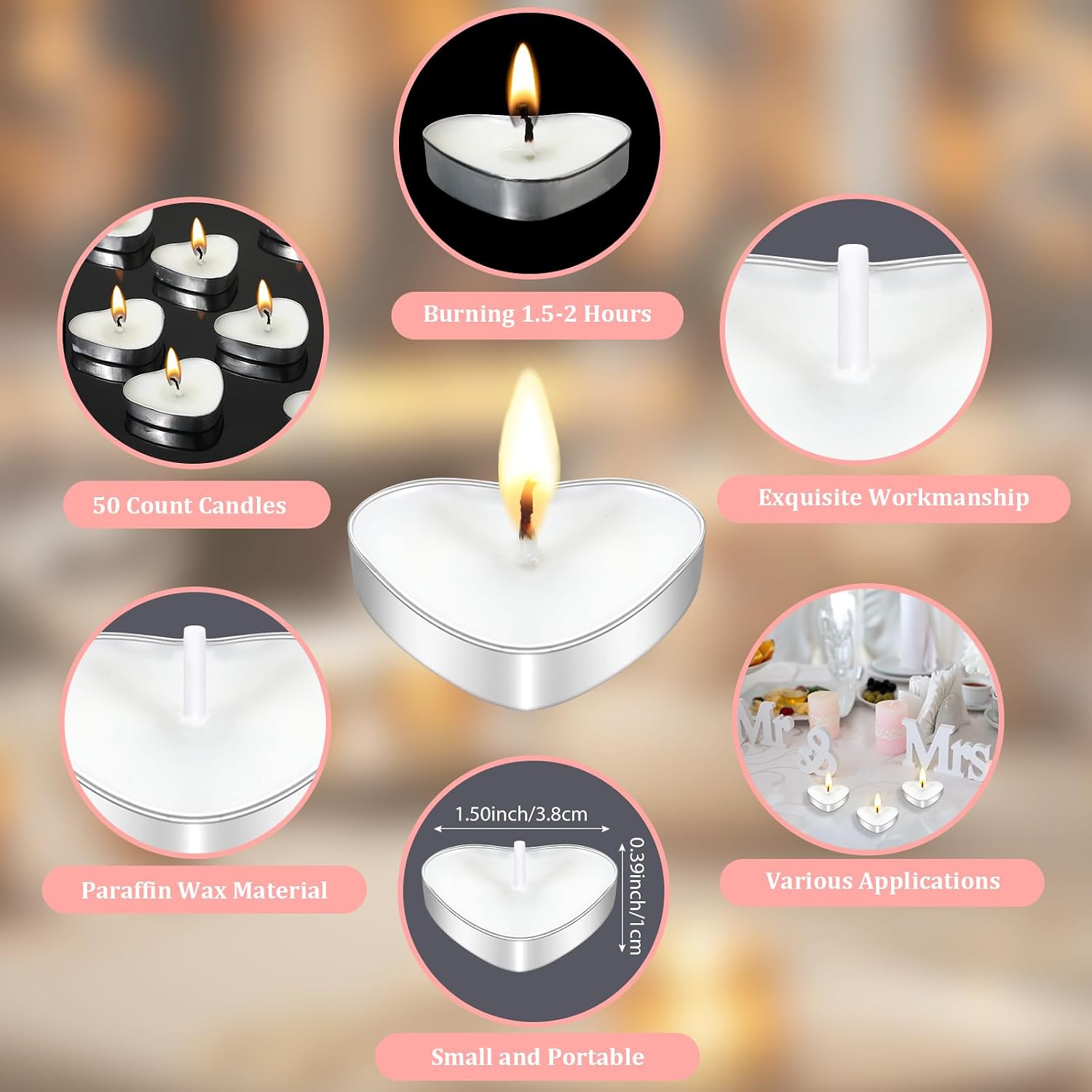 50 Sets Wedding Party Favors for Guests Bulk Including Heart Shaped Candles and Empty Matches Jars with Cork Top Thank You Cards and Organza Bags for Wedding Bridal Shower Party (Flower)