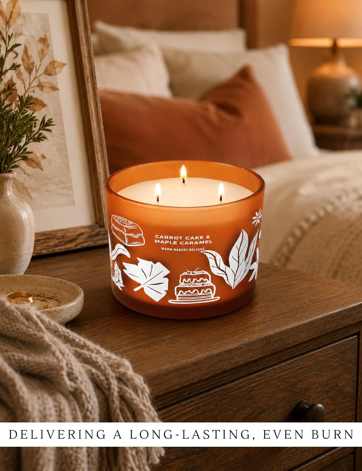 Carrot Cake Maple Caramel Scented Candle | Large 3 Wick Scented Soy Candle for Home | 14.5oz Sweet Carrot Cake Candle | Maple Bakery Candles | Long Lasting Clean Burn | Gift for Women & Men