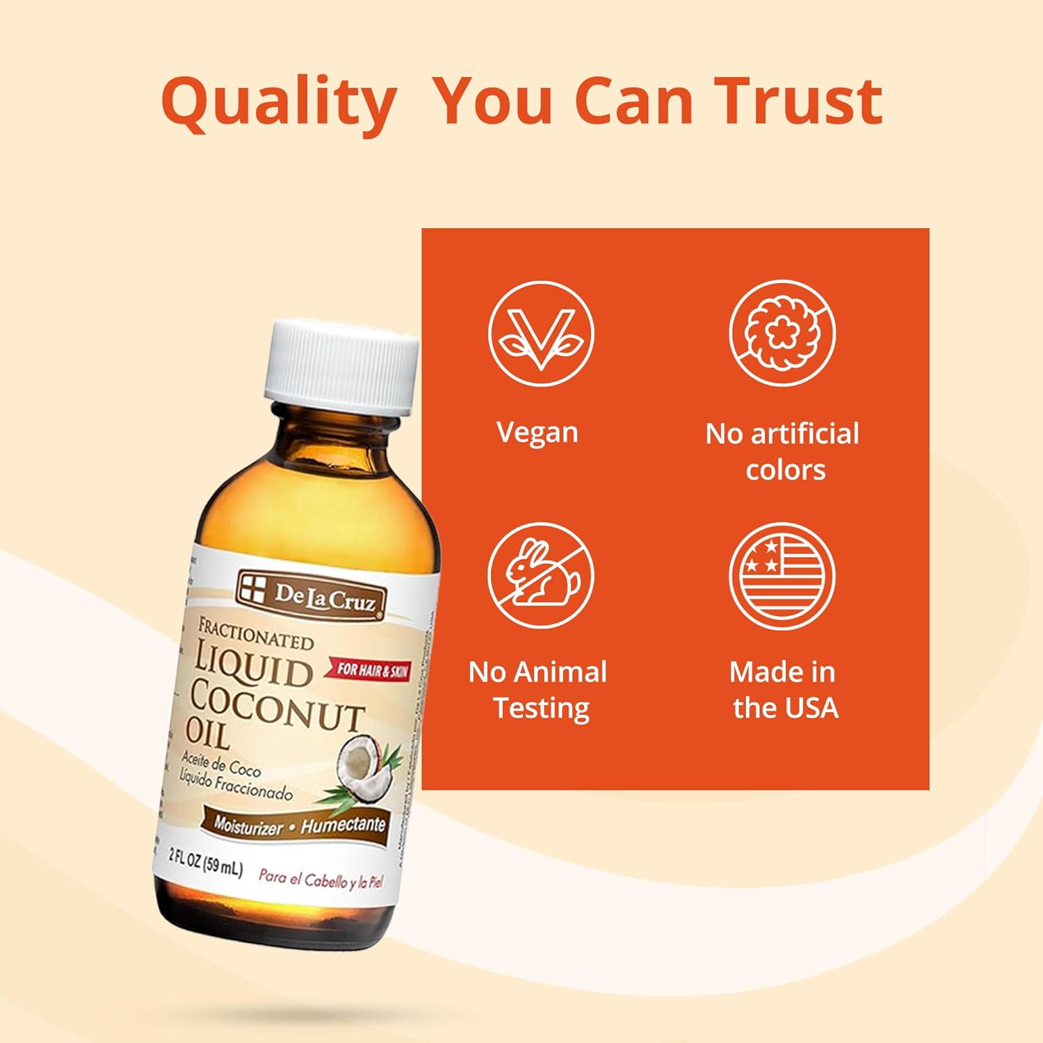 De La Cruz Fractionated Liquid Coconut Oil - Liquid Coconut Oil for Skin and Hair - Natural Moisturizer for Skin and Hair - 2 FL OZ