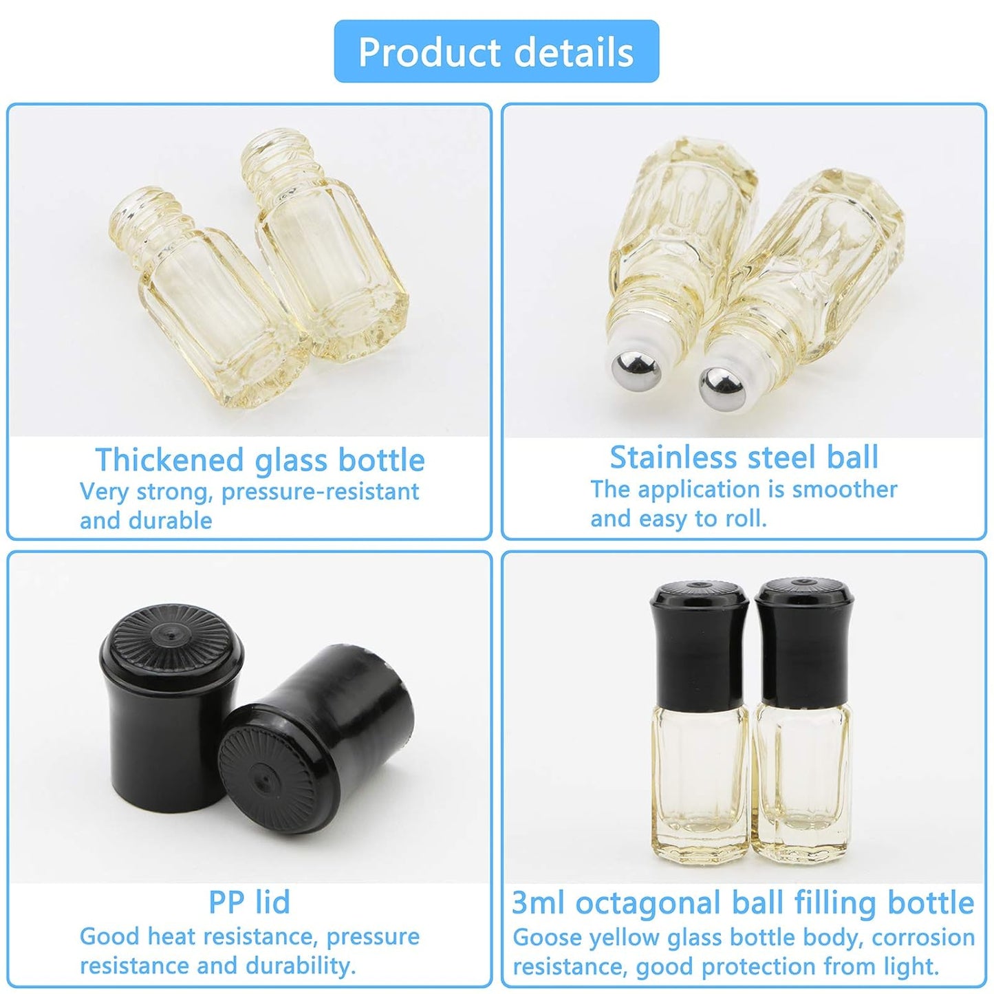 Essential Oil Roller Bottles, 8Pcs 3ml Roll-on Vials with Funnel, Mini Glass Massage Containers for Perfume Lip Balms Aromatherapy, Bright Yellow
