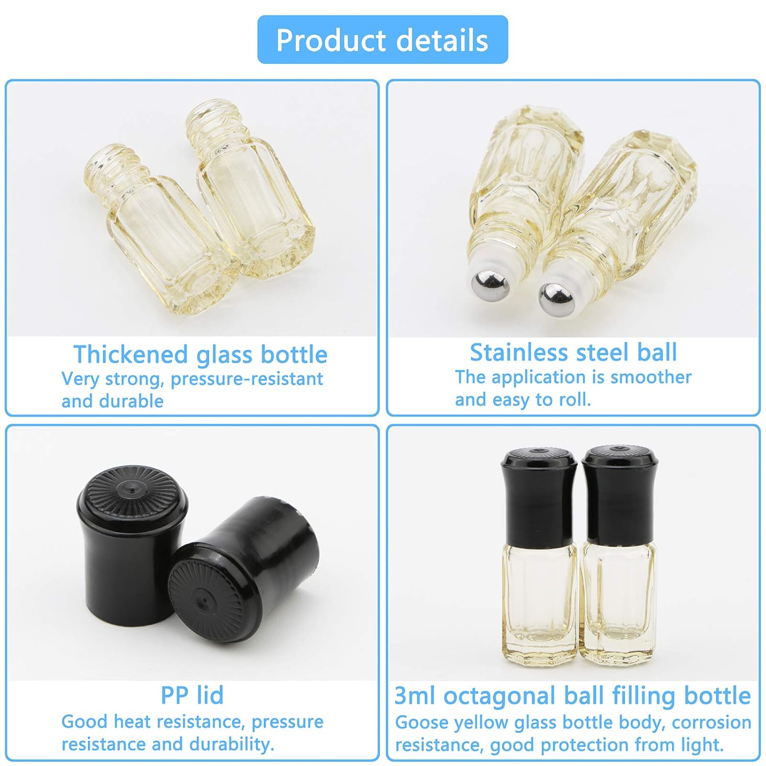 Essential Oil Roller Bottles, 8Pcs 3ml Roll-on Vials with Funnel, Mini Glass Massage Containers for Perfume Lip Balms Aromatherapy, Bright Yellow