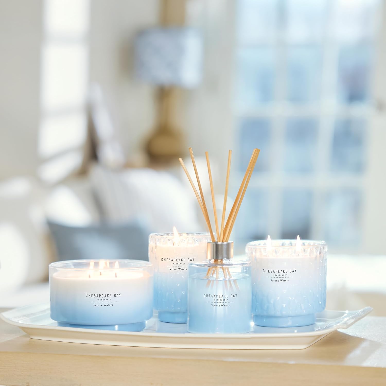 Chesapeake Bay, 14.5oz Serene Waters Scented Candle, Mood Evoking Fragrance, Sea Glass-Inspired Jar, Premium Soy Blend Wax with Essential Oils, Coastal Fragrance for Home Décor or Gifting