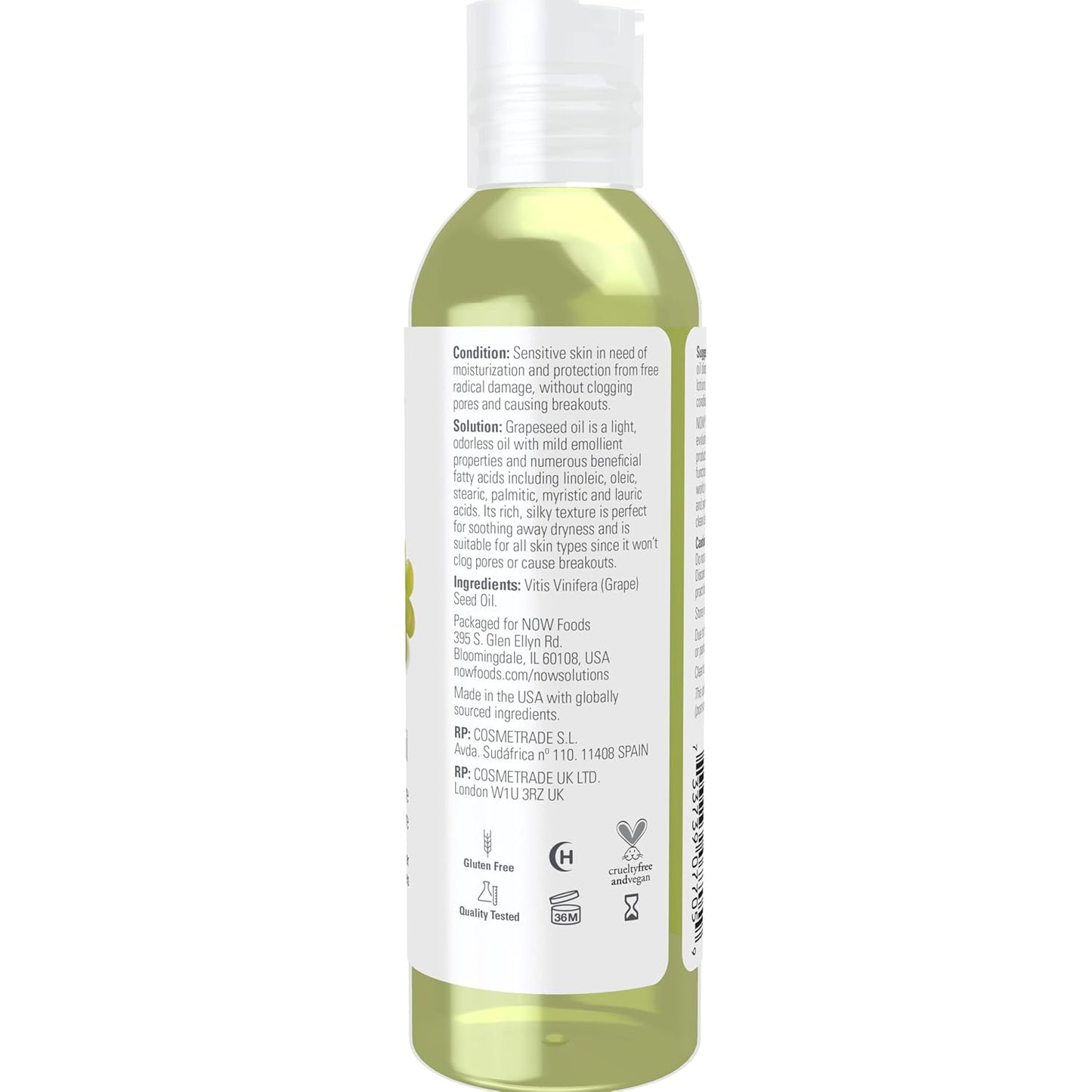 NOW Solutions, Grapeseed Oil, Skin Care for Sensitive Skin, Light Silky Moisturizer for All Skin Types, 4-Ounce