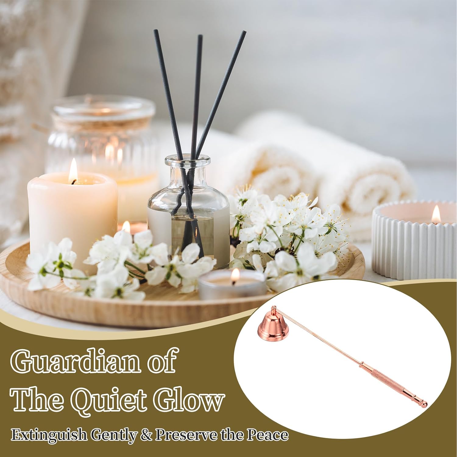 uxcell Candle Snuffer, Candle Extinguish with Long Handle, Wick Flame Snuffer Extinguish Accessory Bell-Shaped for Putting Out Flame Home Decor Gifts, Rose