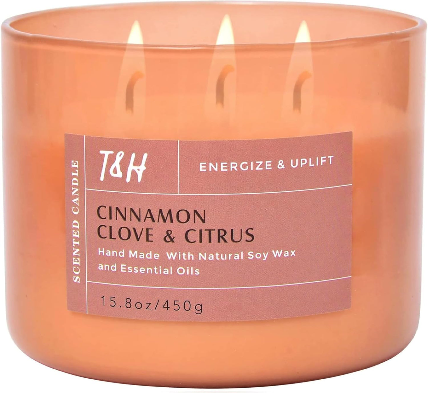 Cinnamon Clove Citrus 3-Wick Soy Candle | 15.8 oz Large Scented Candle for Home | Clean Burn Long Lasting | Spiced Lemon Lime Scent | Gift Ready