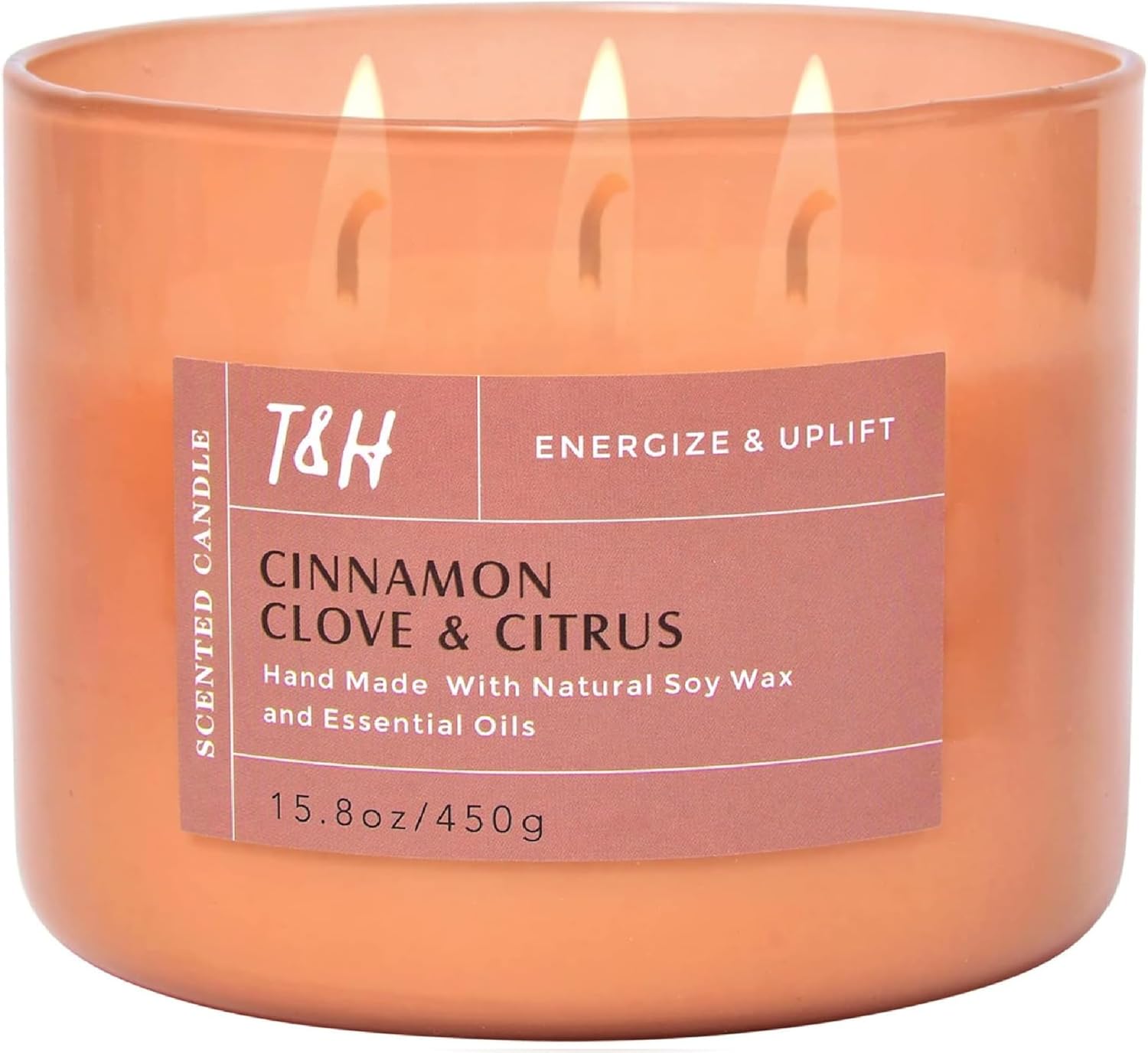 Cinnamon Clove Citrus 3-Wick Soy Candle | 15.8 oz Large Scented Candle for Home | Clean Burn Long Lasting | Spiced Lemon Lime Scent | Gift Ready