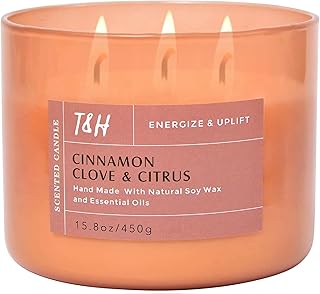 Cinnamon Clove Citrus 3-Wick Soy Candle | 15.8 oz Large Scented Candle for Home | Clean Burn Long Lasting | Spiced Lemon Lime Scent | Gift Ready