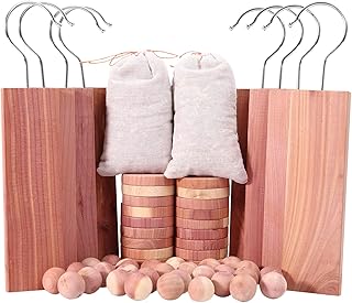 Cedar Blocks for Clothes Storage 60PCs, Red Cedar Hang Ups, Balls, Rings and Sachet Bags for Closets and Drawers