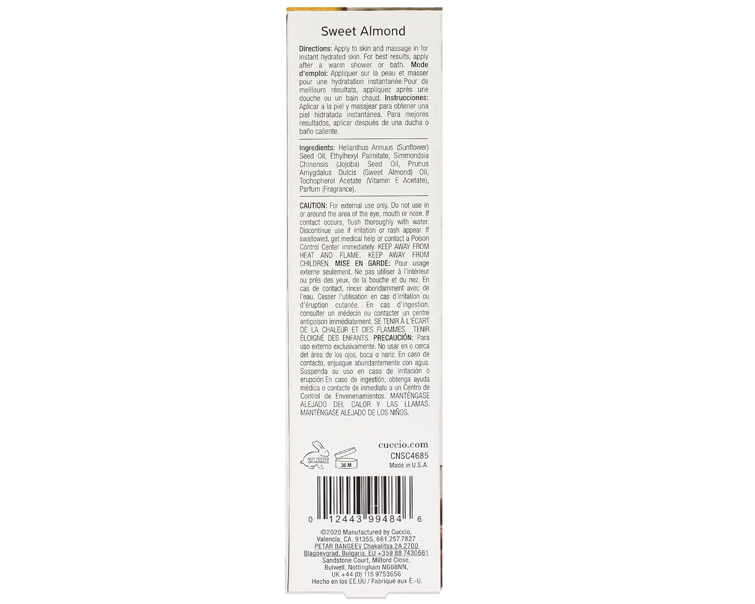 Hydrating Dry Body Oil - Sweet Almond by Cuccio Naturale for Unisex - 3.38 oz Oil